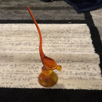 Vintage MCM Viking Glass Epic Long Tail Bird 9  Amber