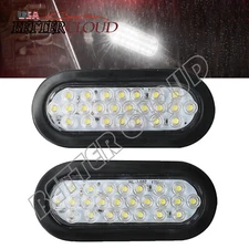 2X 6" Oval White 24 LED Trailer Truck Reverse Backup Tail Lights Clear Lens 12V