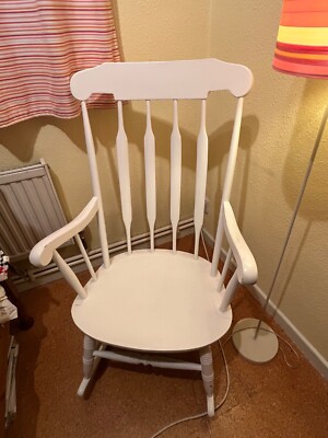 Vintage white wooden rocking chair with cushion UK
