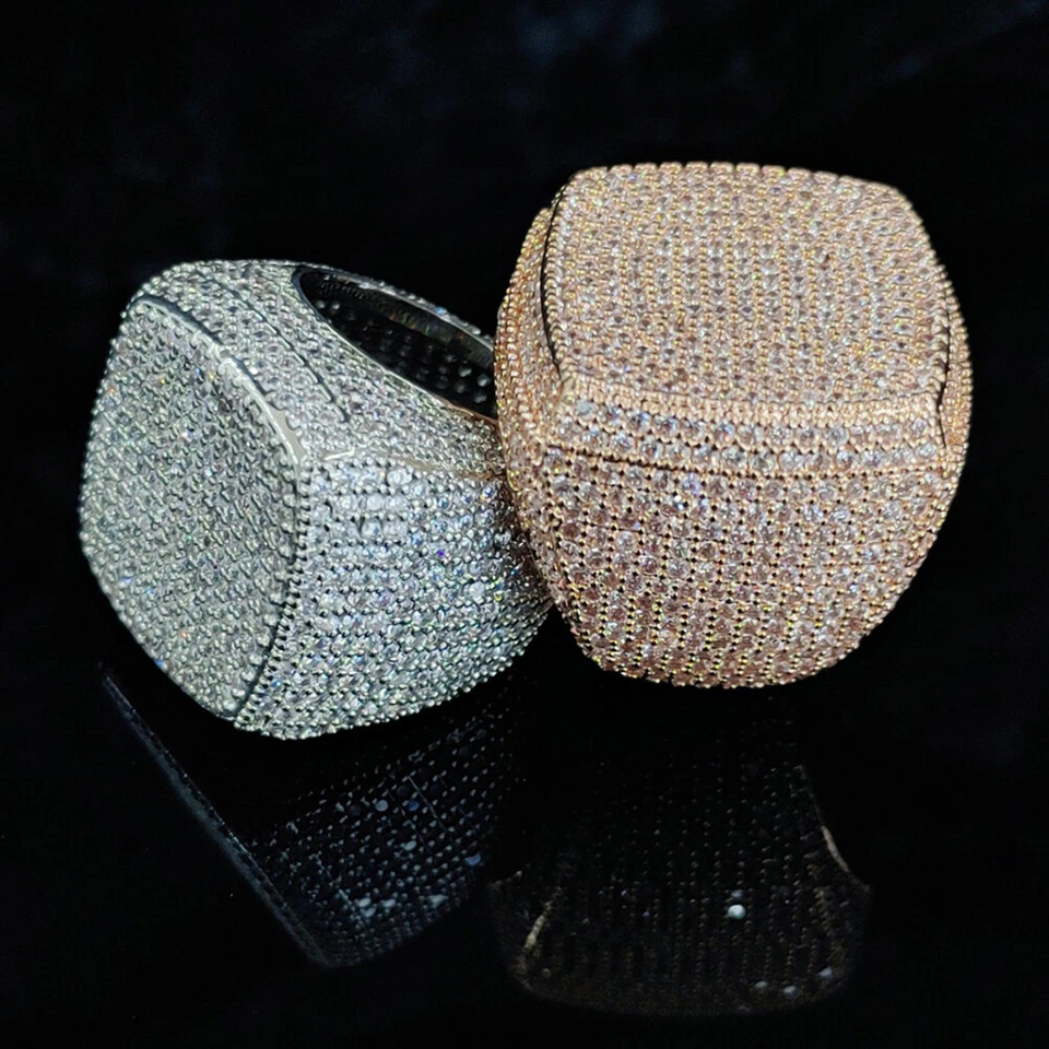 Hip Hop Full 5A Zircon Square Ring Copper 18K Real Gold Plated Thumb Finger Ring - Image 4 of 4