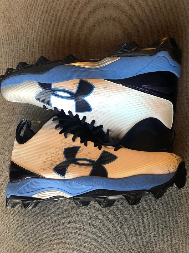 🔥Botines de fútbol Under Armour Spine Fierce MC blancos/azul marino para hombre talla 18E 1291631 Foto 3 de 4