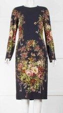 Dolce & Gabbana black signature floral and key print midi dress size IT40/UK8 XS