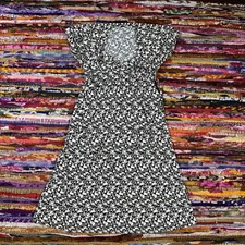 Uniqlo Dress Womens Small Stretch Waist Tie Faux Wrap V-Neck A-Line Midi Casual