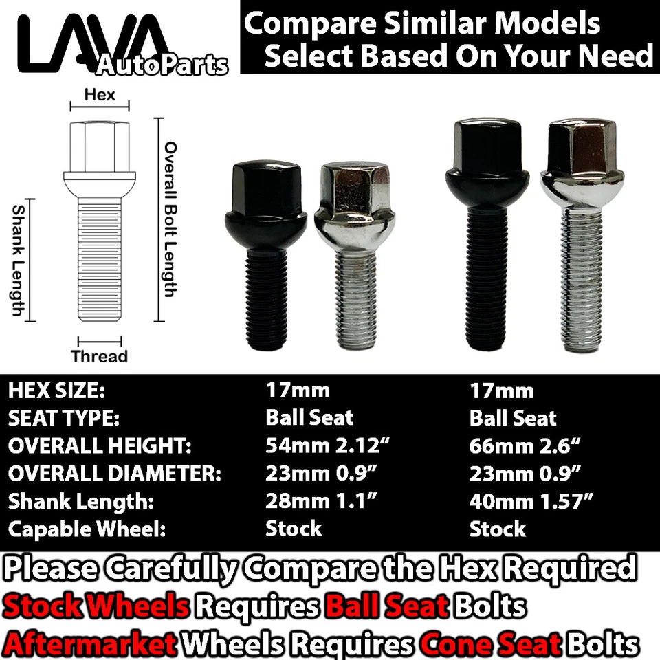 10 PIEZAS PERNO DE ASIENTO DE BOLA NEGRO 12X1,5 VÁSTAGO 28MM/40MM AJUSTE RUEDA DE STOCK MERCEDES Foto 2 de 3