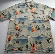 Pierre Cardin Men's Short Sleeve Button Front Shirt Size Large Tan Fish Print