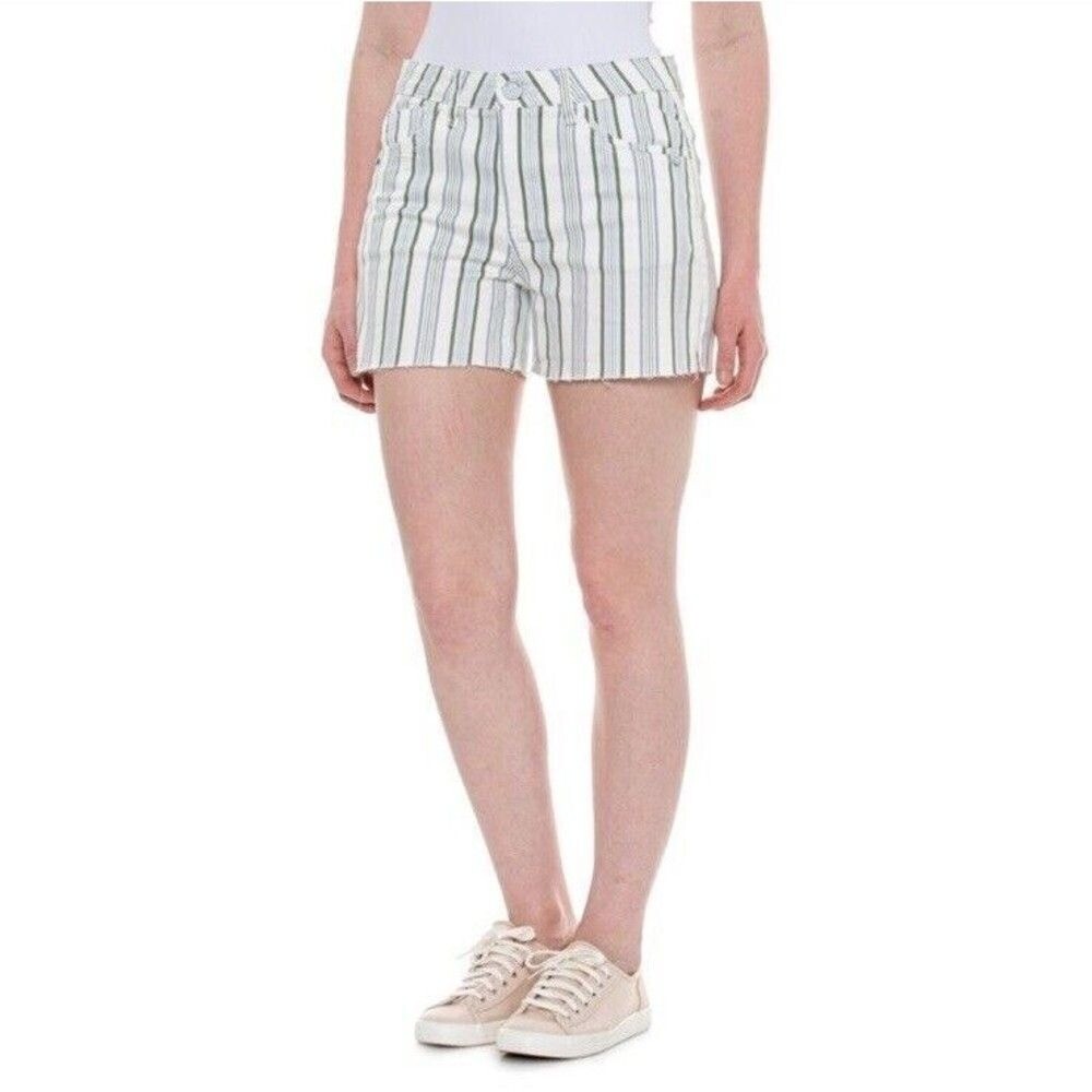 NEW Democracy Shorts Womens Size10 Cream Striped Ab Solution Mom Denim Jean