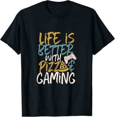 Funny Gamer Pizza Lover Life is Better With Pizza and Gaming Gift Unisex T-Shirt