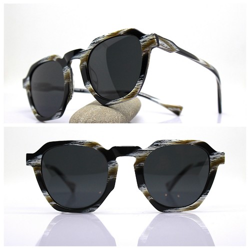 OCCHIALI DA SOLE DONNA quadrato ottagonale acetato nero strisce polarizzata  | eBay