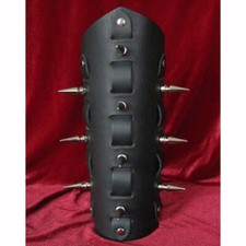 Mens Leather Woven Spiked Arm Bracer Black Vambraces Gauntlet With Straps