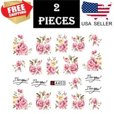 2X Nail Art Water Decals Stickers Transfers Rink Roses Flowers Gel Polish (A403)