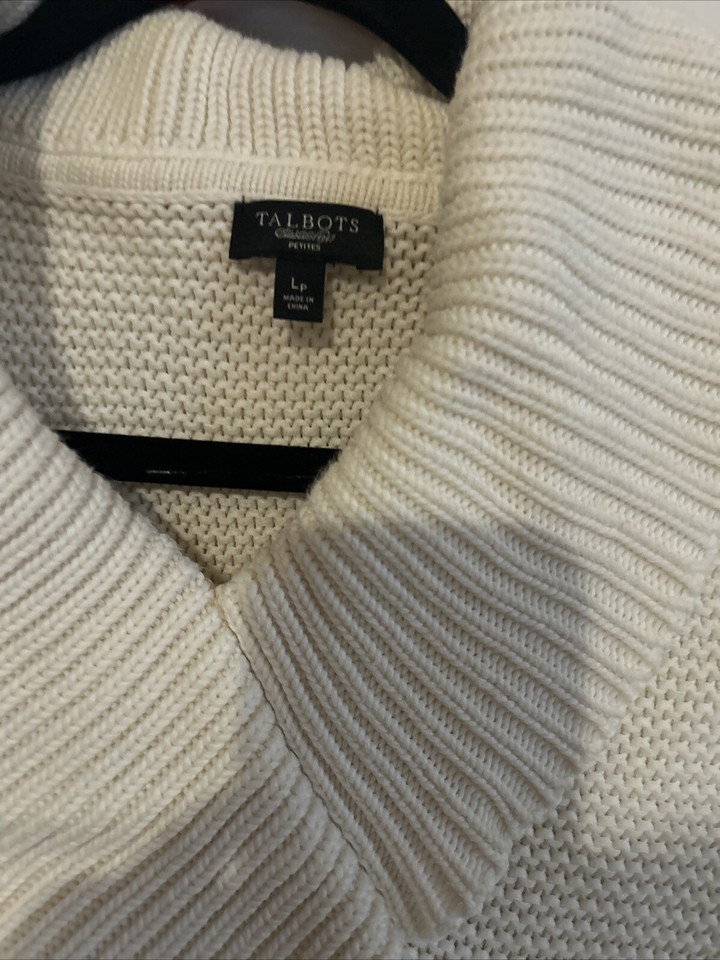 Talbots Sweater Womens Large Petite Cream Pullover Sweater eBay