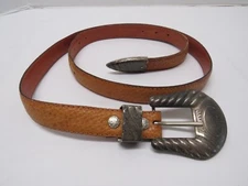 Vintage WAGE Sterling Silver Overlay Ranger Buckle Leather Belt