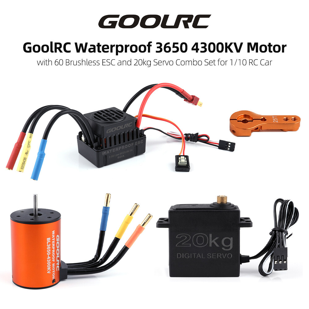 Combo Moteur Brushless S3650 4300KV + ESC 60A Waterproof – Pour Voiture RC 1/10 – Adaptateur Thermique Aluminium