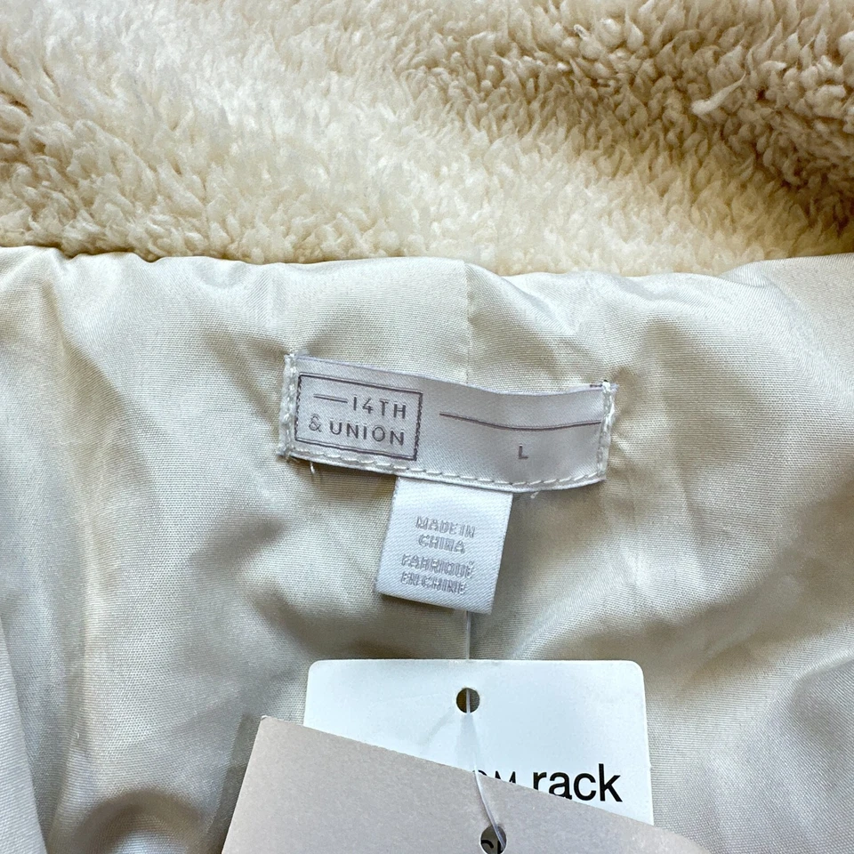 Nordstrom 14th & Union Fleece Jacket Womens Large Ivory Open Front New - Image 2 of 4