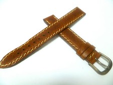 BRACELET DE MONTRE MARRON 15mm boucle titane BRACELET CUIR DE VEAU BRACELET D...