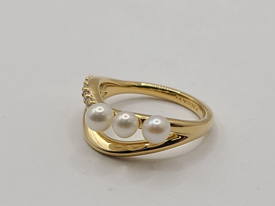 Anillo Pandora Perla Cultivada de Agua Dulce Tratada Doble Banda 163258C01 EE. UU. Talla 4.5 Foto 2 de 4