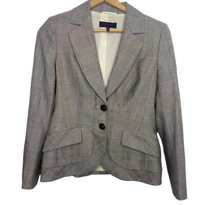 Escada Size 38 blazer Virgin Wool Silk Plaid Notch Lapel Blazer Jacket Gray
