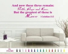 1 Corinthian 13:13 Faith Hope Greatest Love Bible Wall Quote Vinyl Decal Sticker