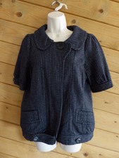 Lux Urban Outfitters M Swing Jacket Blazer Full Zip Black Striped Short Sleeve