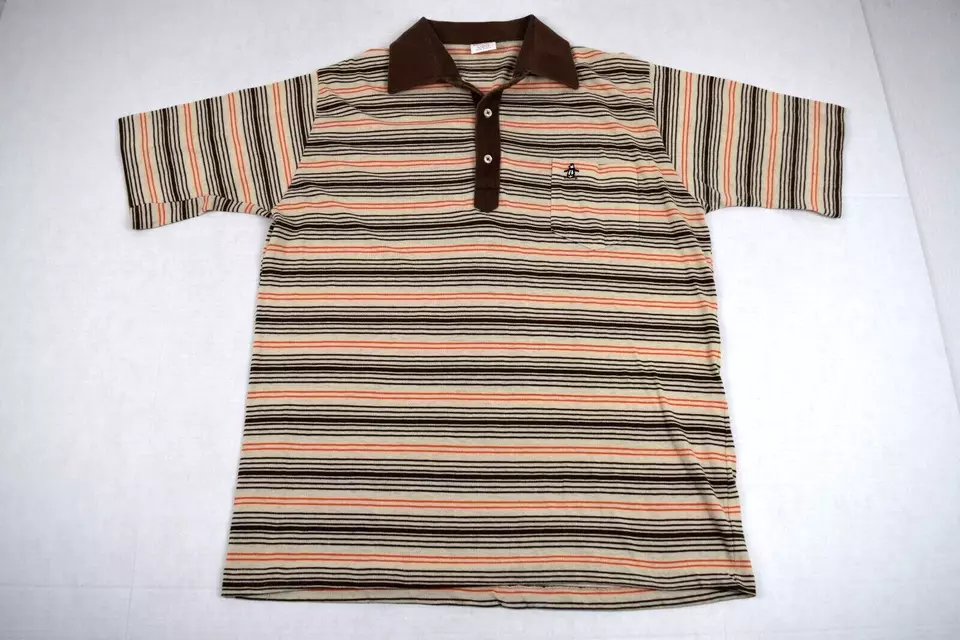 Camisa Pingüino De Colección Grand Slam Munsingwear M/L Años 70 80 Marrón Naranja Rayas Marfil Foto 2 de 4
