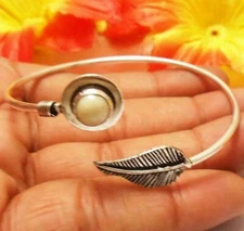 Opal Gemstone Cuff Bracelet Leaf Style 925 Silver Plated U227-A71