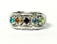 Sterling Silver Mult-Color Stone Green Blue Orange Ring Size 8