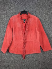 Dialogue Leather Jacket Red Womens 1x Fringe Hook Eye Closure