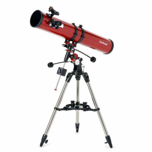 AmScope Reflector EQ Telescope 114mm Aperture 900mm Focal Length +Red Dot Finder - Picture 1 of 5