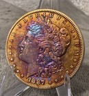 1887 S MORGAN SILVER DOLLAR GEM BU PROOF LIKE  RAINBOW TONED — photo 5