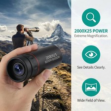 2000x25 HD Monocular Telescope: Mini Portable, for Outdoor Camping, Hunting & Bi