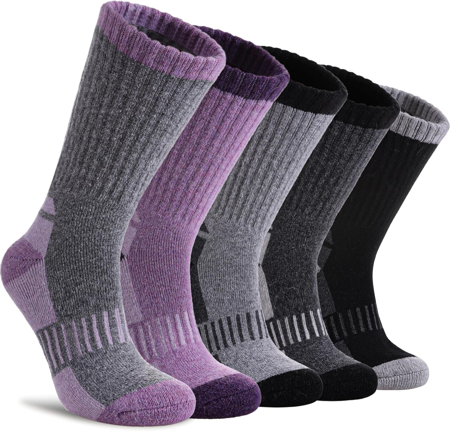 Womens Merino Wool Hiking Socks Thermal Warm 5 Pairs Crew Boot