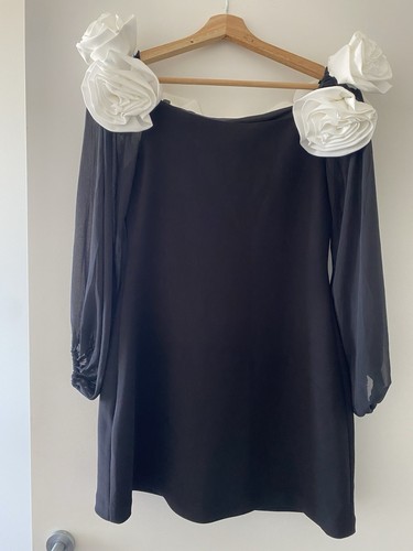 Forever New Petite Rosette Mini Dress Size 12 AU Sheer Sleeves Black And White - Picture 4 of 8