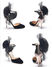 NWOT Stunning Jimmy Choo Black Velvet & Leather Adjustable Bow Pumps