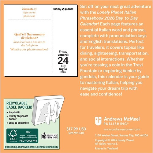 2026 Calendar Lonely Planet: Italian Daily Phrasebook Day-to-Day Boxed, Andrews  - Picture 2 of 5
