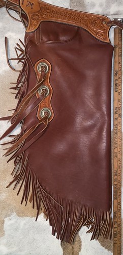 Platte Valley Saddle Co Chinks Western Leather Fringed Cowboy Riding Gear USA