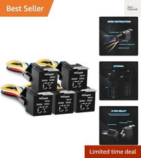 Automotive Set 5-Pin 30/40A 12V SPDT with Interlocking Relay Socket and Wirin...