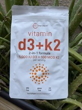 Micro Ingredients Vitamin D3 5,000 IU  K2 MK-7 100 mcg, 300 Softgels Exp 05/26