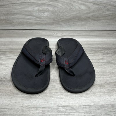 OluKai Hokua Sandals Mens Size 13 Shoes Slip On Thong Flip Flop Beach Black/Red
