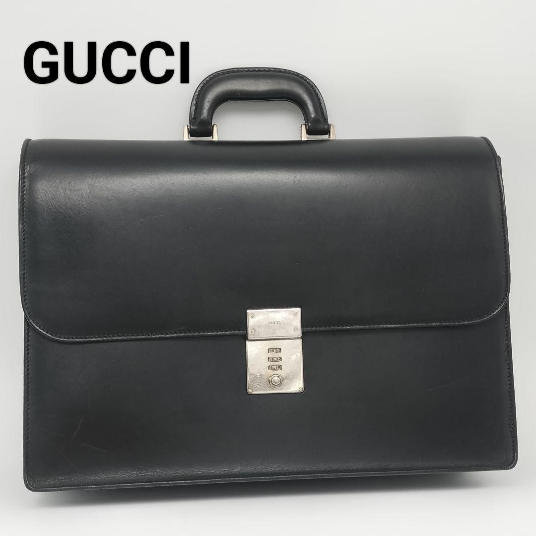 Authentic Gucci Black Leather Tote with Open and Zipper Pockets