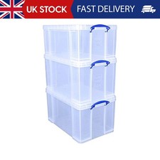 Really Useful Box Plastic Storage (Bonus Pack of 3) 2 x 84 Litre + 1 x 64 Litre