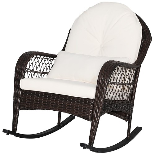 Outdoor Wicker Rocking Chair, Patio Rattan Rocker w/Lumbar Pillow, Padded Sea...