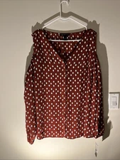 INC International Concepts Woman Button Up Blouse Top Size 18W Red Off Shoulder