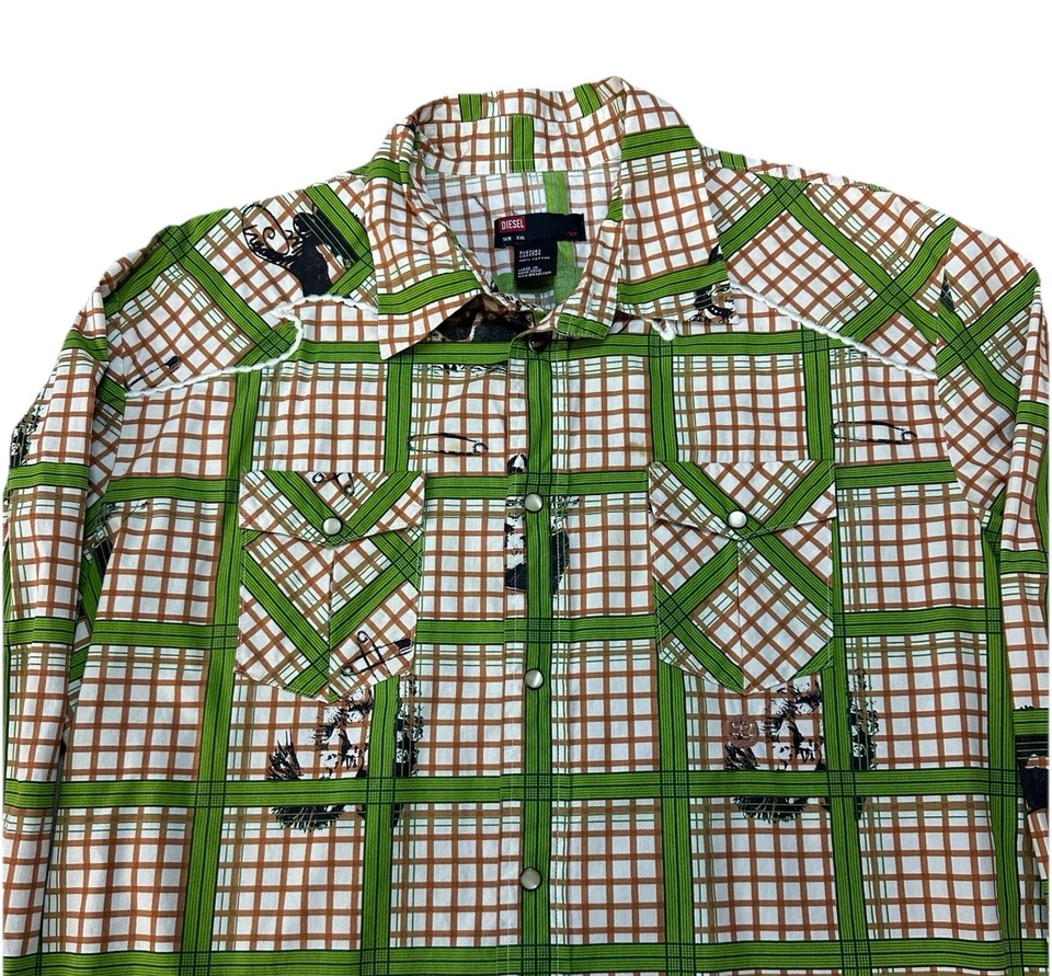 Camisa Diesel Western XXL masculina xadrez pérola manga longa gráfico cowboy - Imagem 3 de 4