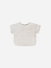 Quincy Mae Silver Gingham Woven Boxy Top Baby 3-6 Months Toddler Shirt