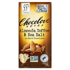Almonds, Toffee & Sea Salt in Dark Chocolate, 55% Cocoa, 3.2 oz (90 g)