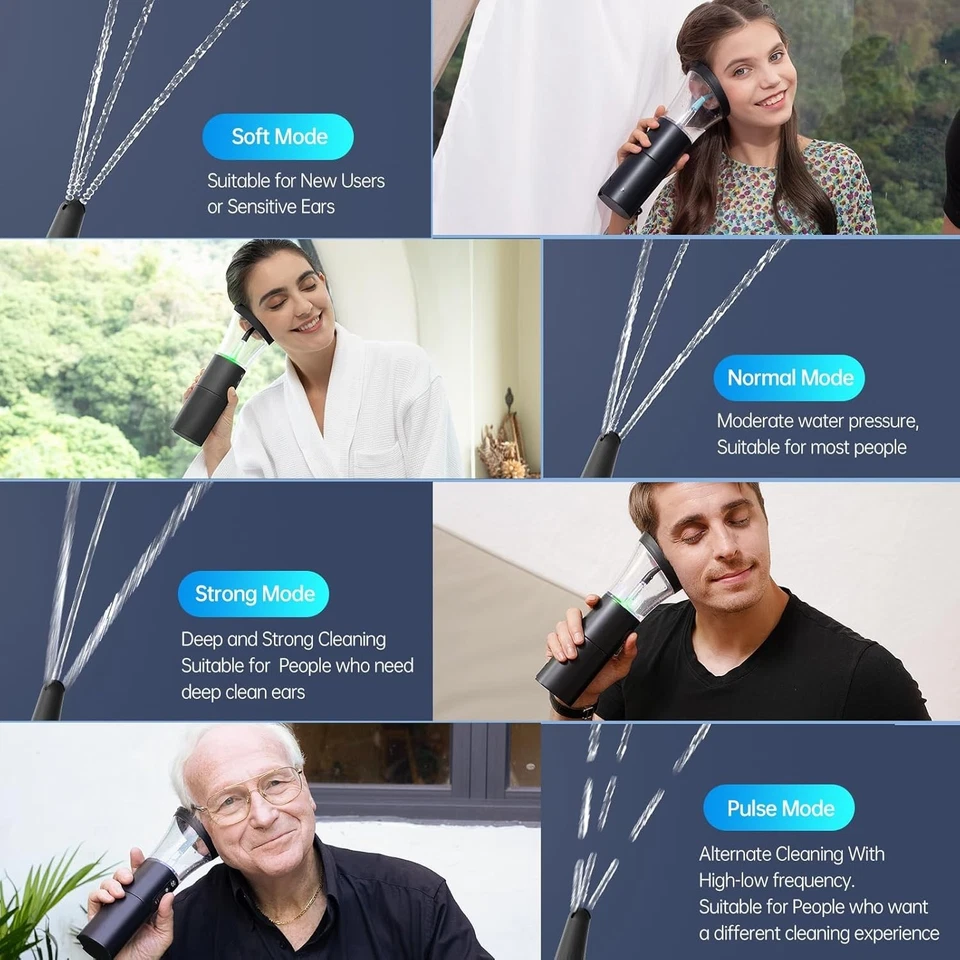 Kit Limpiador Eléctrico de Eliminación de Cera de Oído, Riego de 4 Modos, USB Recargable Foto 2 de 4