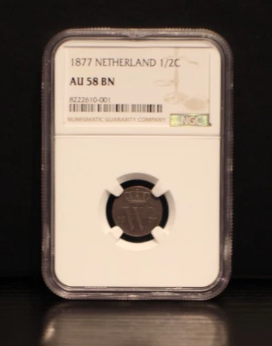 NGC Graded AU58 - 1877 Netherlands Willem 1/2 Cent Coin