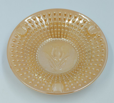 Fire King Anchor Hocking Glass Ashtray / Trinket Dish Peach Luster Tulip Hobnail