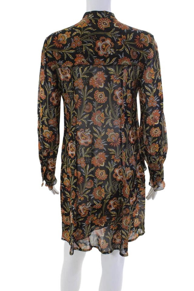 10 Crosby Derek Lam Womens Long Sleeve Floral Print Tier Dress Black Size S - Image 3 of 4