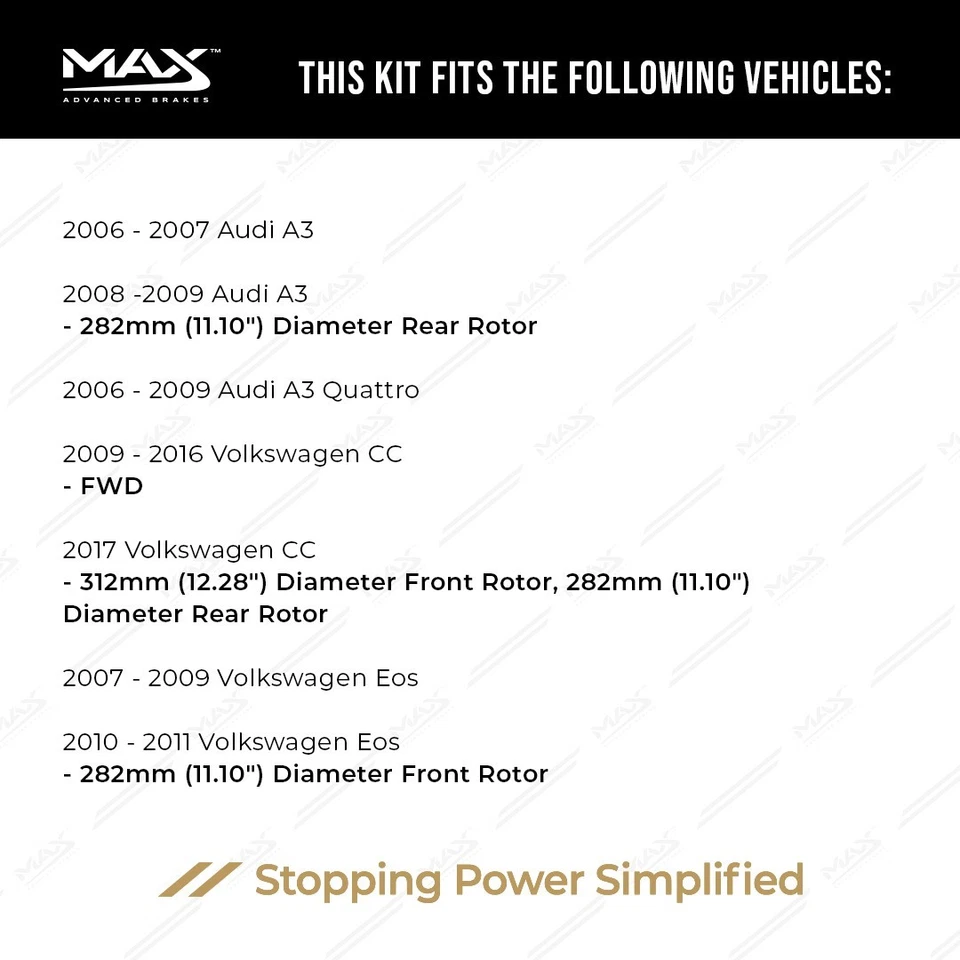 Front & Rear Drilled Slotted Rotors + Pads for 2005-2010 VW Jetta Passat Audi A3 - Imagem 2 de 4